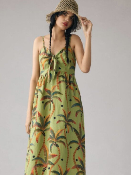 FARM Rio Dresses & Skirts - Anthropologie Farm Rio Tie-Front Linen Dress